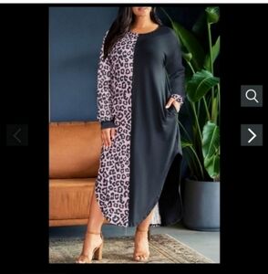 Nwot 1x Multicolor Leopard Colorblock Long Sleeve T-Shirt Dress